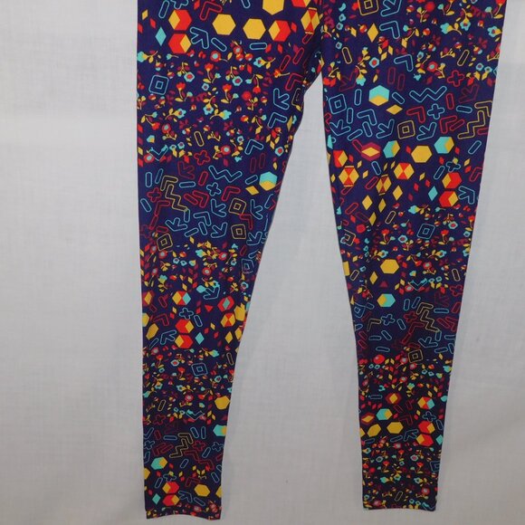 LuLaroe Blue Geometric Floral Multicolor Womens Leggings OS size 2 -10 - Picture 7 of 9
